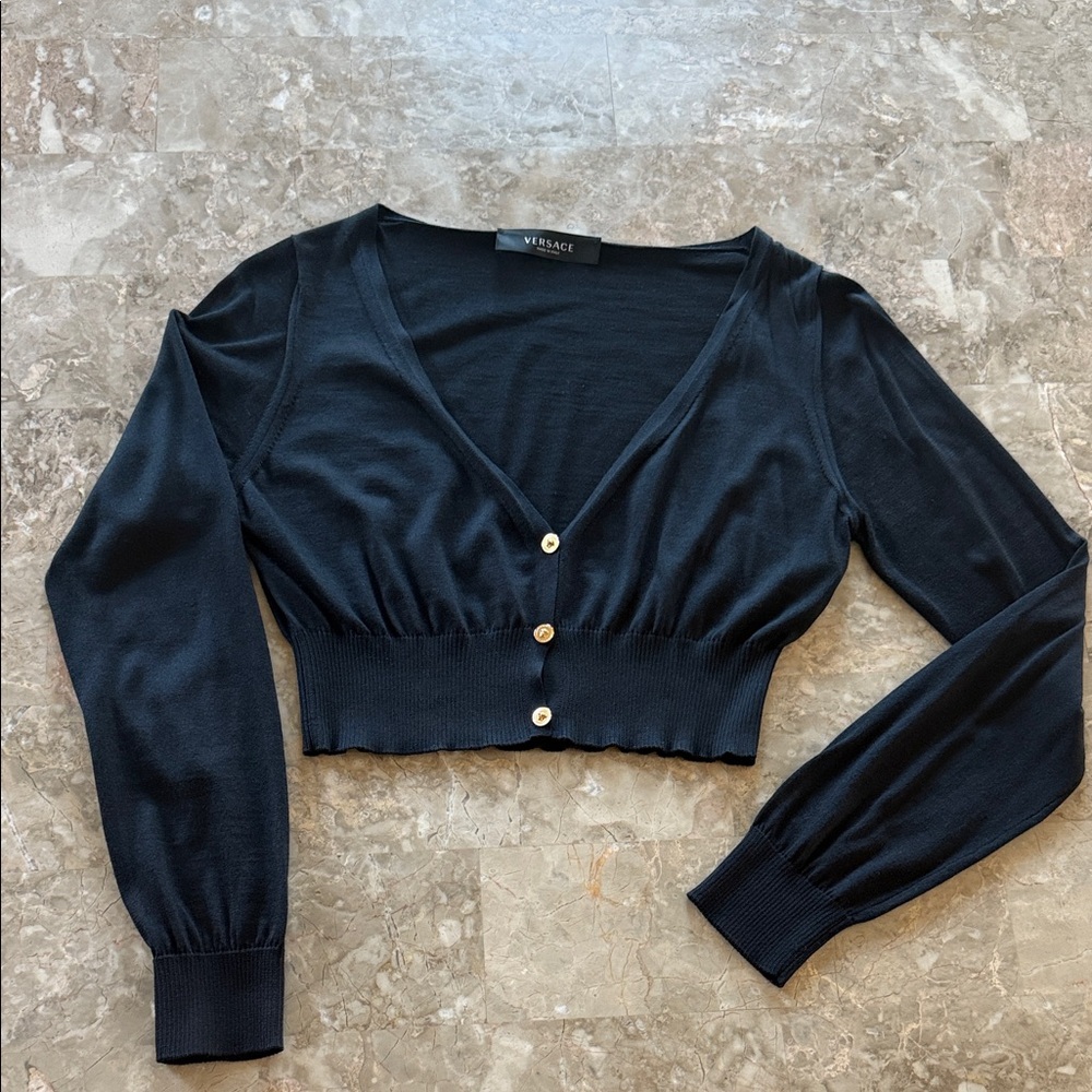 Versace Black Crop Top with Button Detail